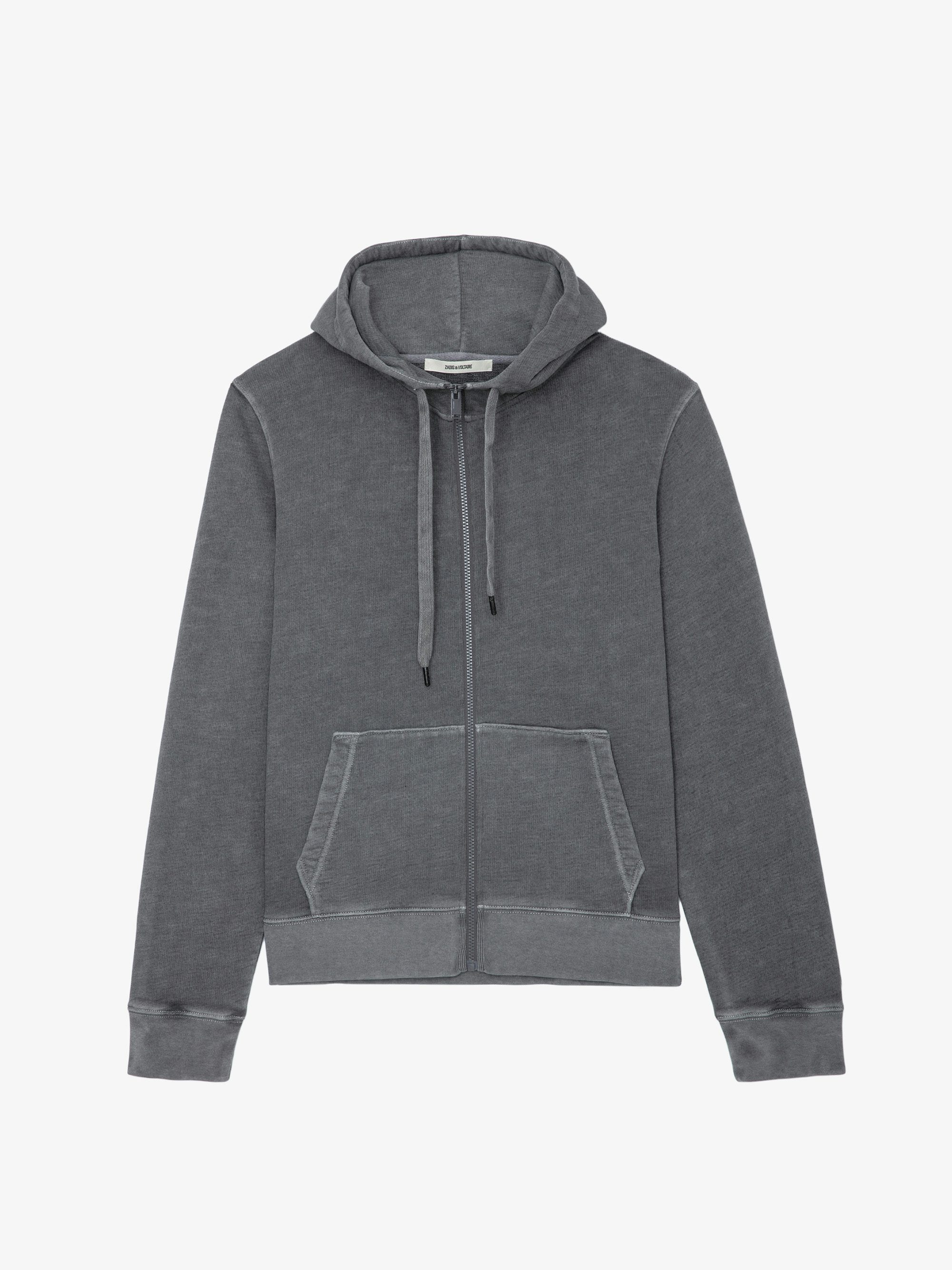 Alex Skull Sweatshirt - Grey cotton fleece hooded zip-up sweatshirt with pocket and Skull XO patch.